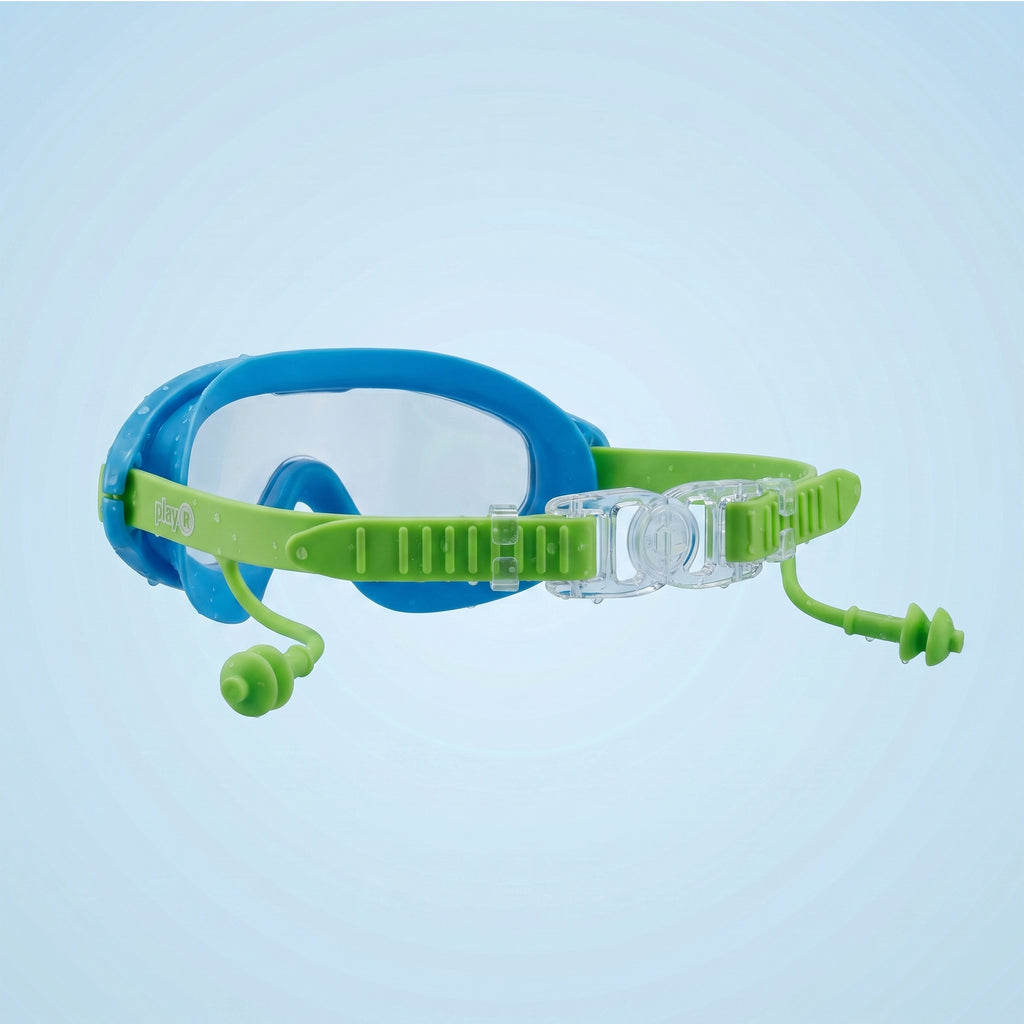 Kids Swimming Silicone PolyCarbonate Goggles Mask Essentials UV Protection Anti Fog — Green Blue