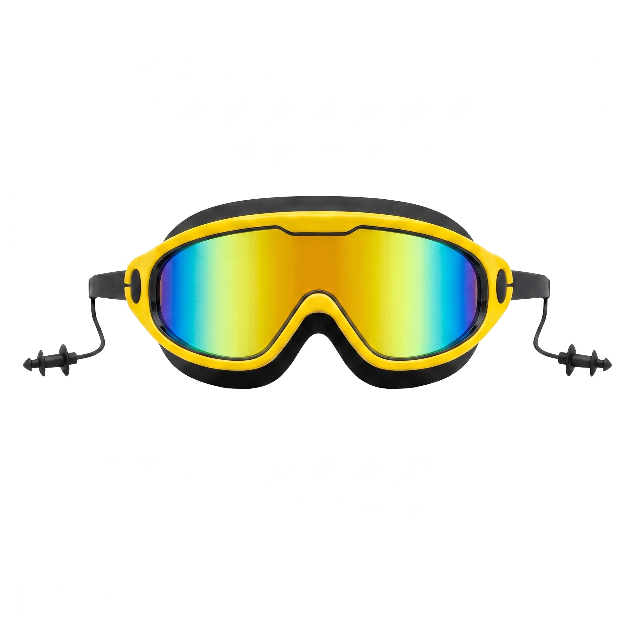 Adult Swimming Silicone PolyCarbonate Electroplated Goggles Mask Performance UV Protection Anti Fog — Yellow Black
