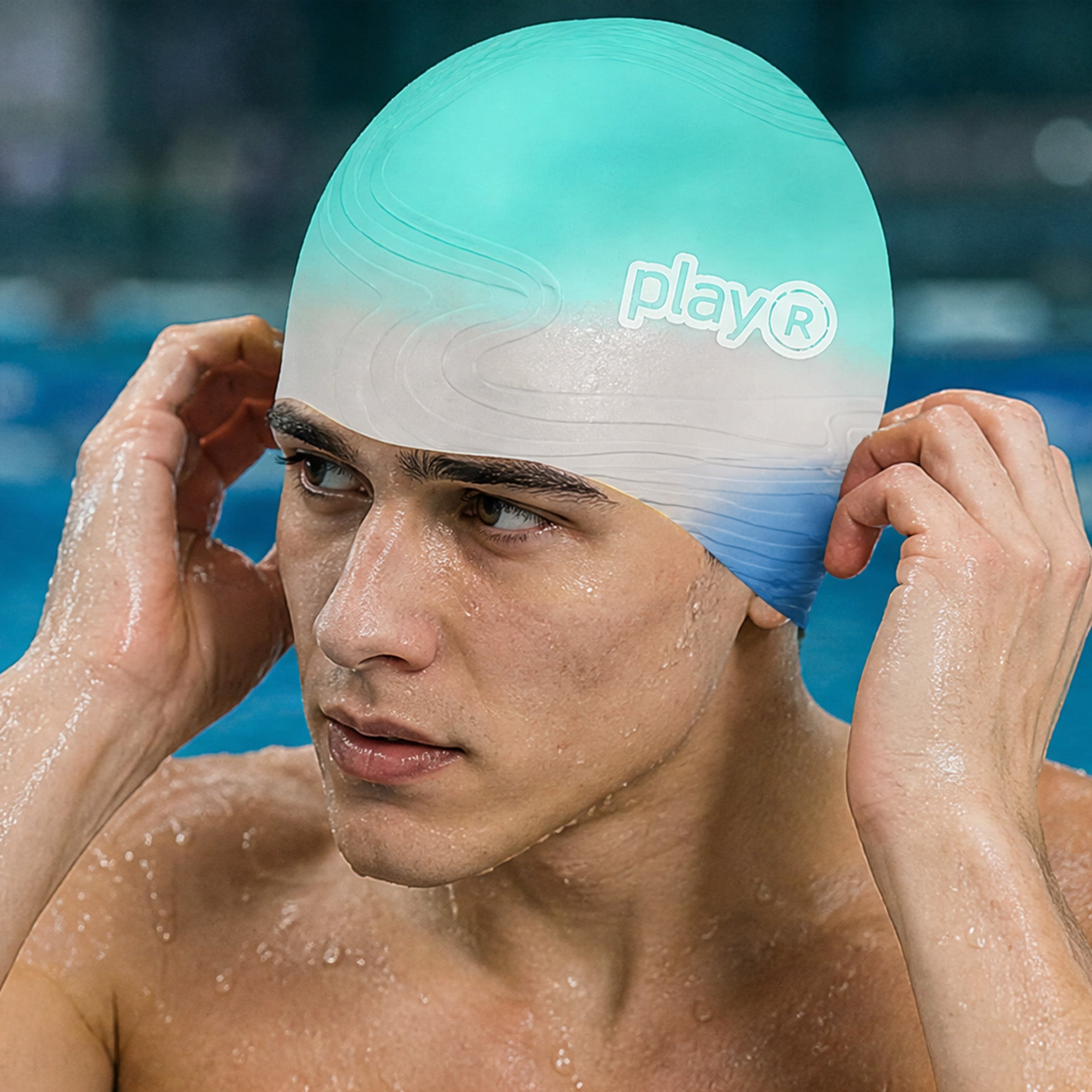 Adult Swimming Silicone Cap Professional — Teal Silver