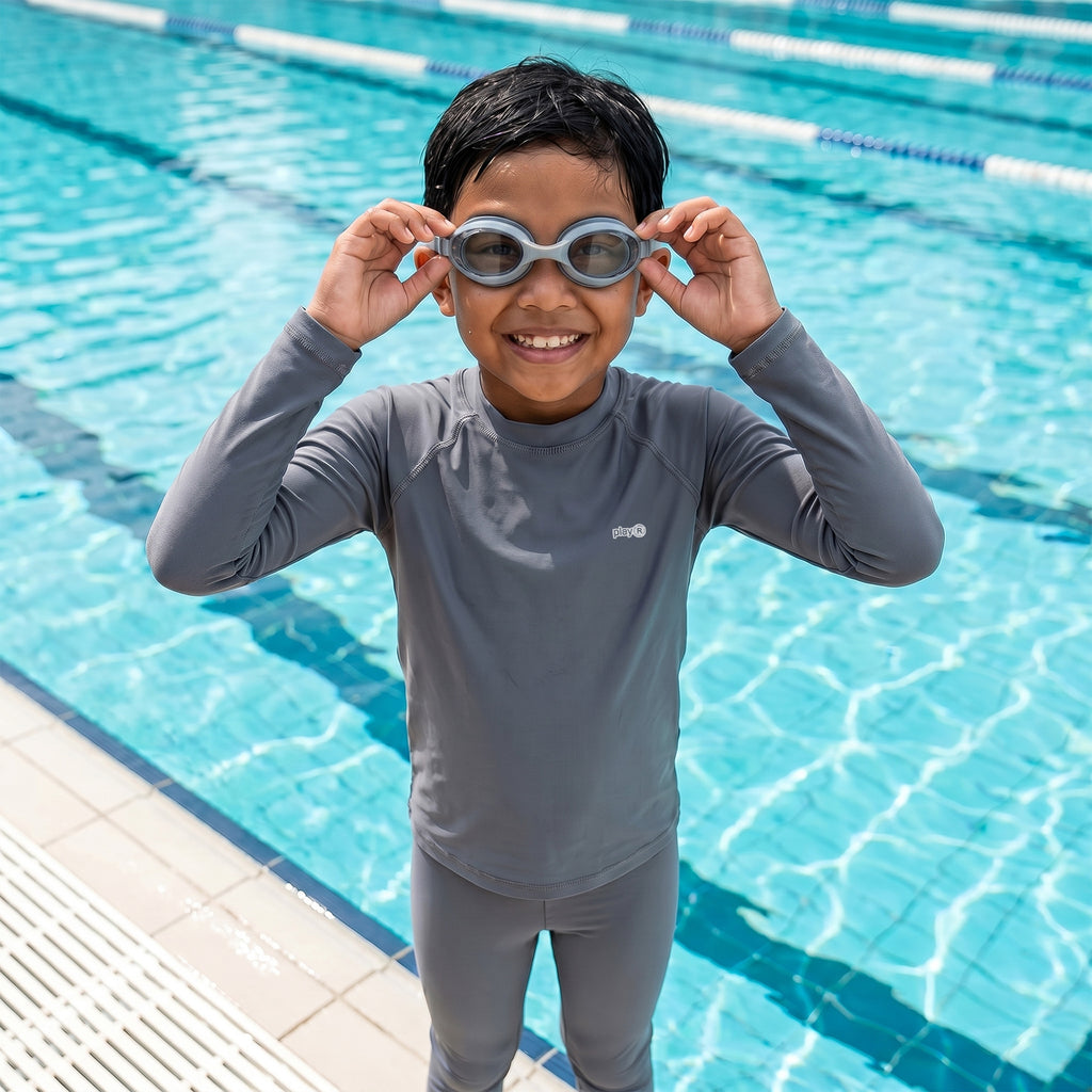 Kids Swimming Silicone Polycarbonate Goggles Essentials UV Protection Anti Fog — Lt. Grey