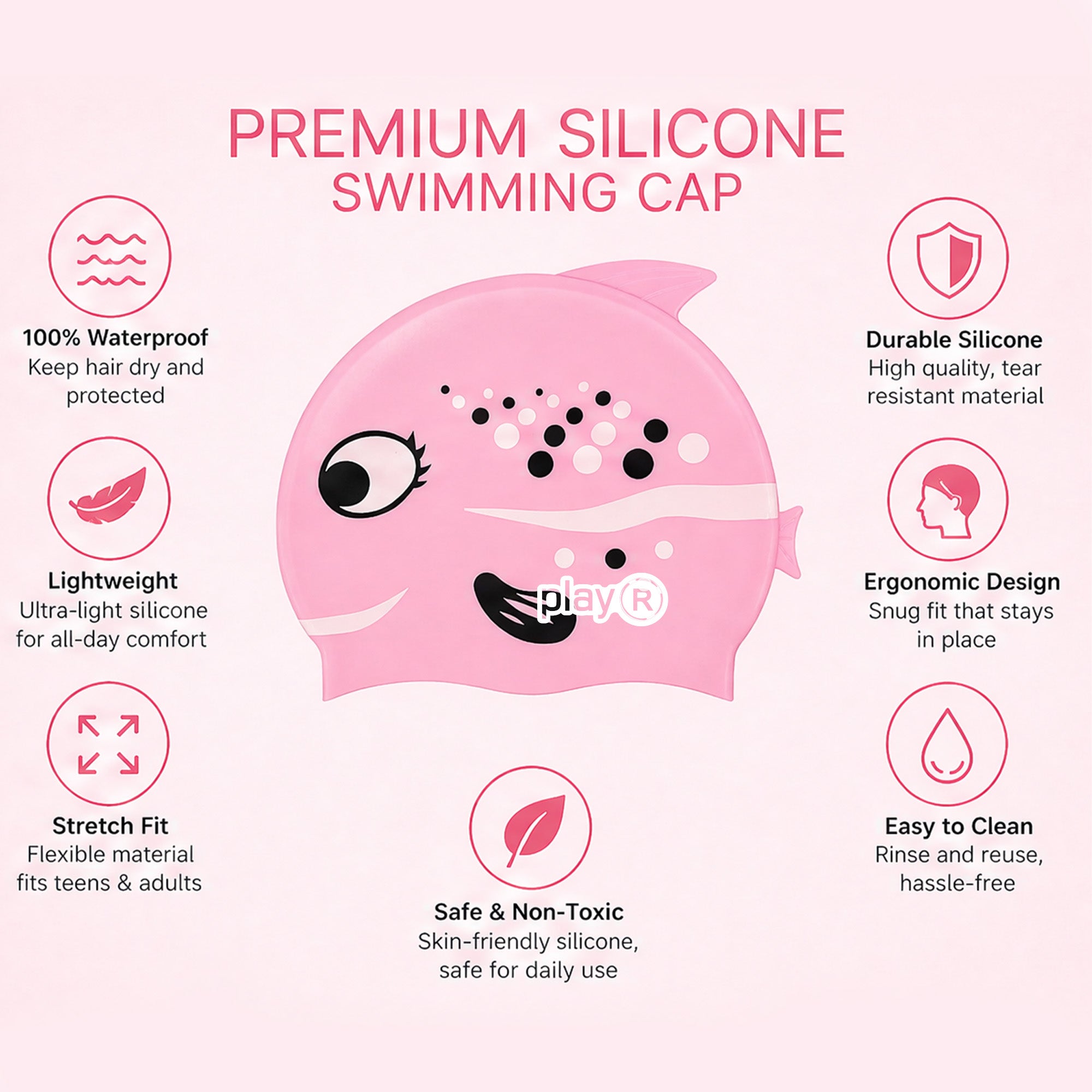 Kids Swimming Silicone Cap Fish Essentials — Pink Secondary image