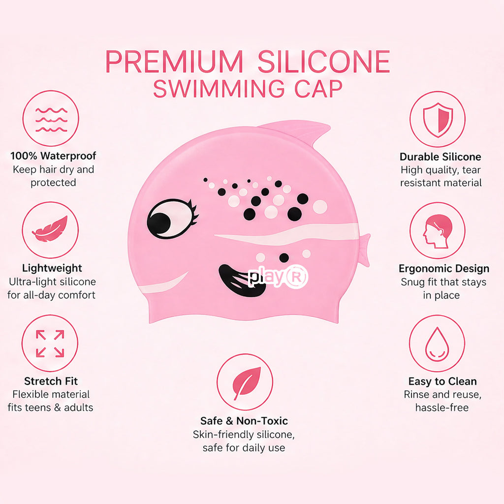 Kids Swimming Silicone Cap Fish Essentials — Pink