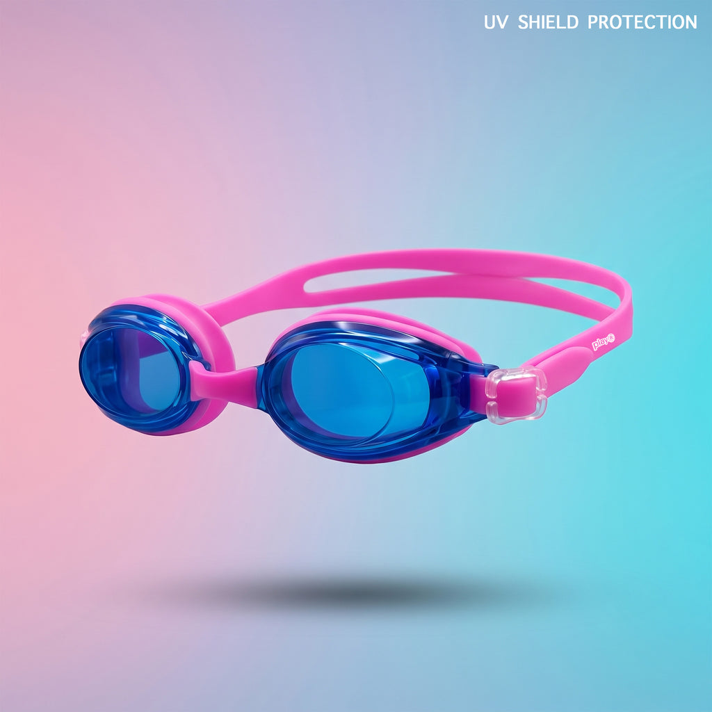 Adult Swimming Silicone PolyCarbonate Goggles Essentials UV Protection Anti Fog — Pink Blue