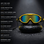 Adult Swimming Silicone PolyCarbonate Electroplated Goggles Mask Performance UV Protection Anti Fog — Yellow Black