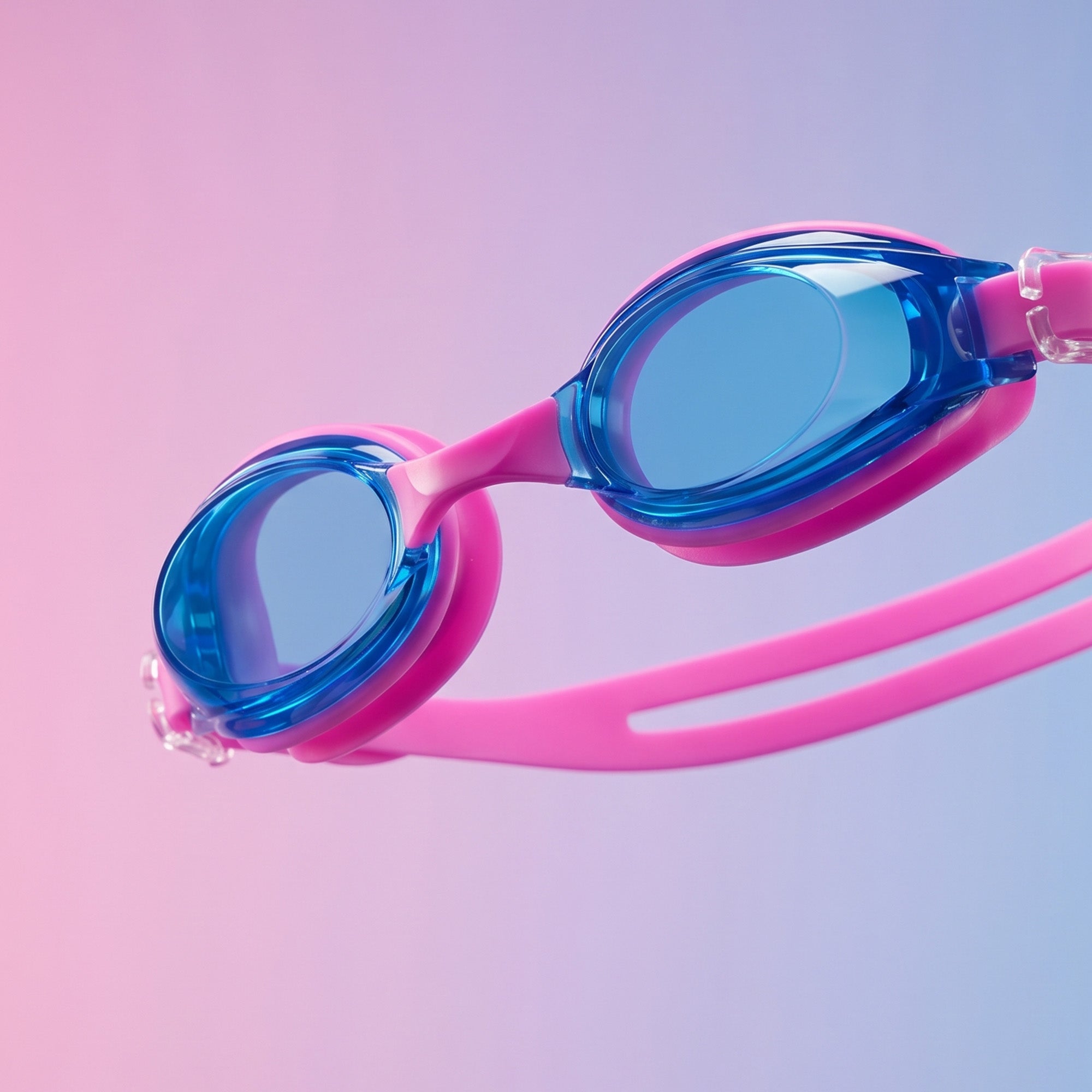 Adult Swimming Silicone PolyCarbonate Goggles Essentials UV Protection Anti Fog — Pink Blue