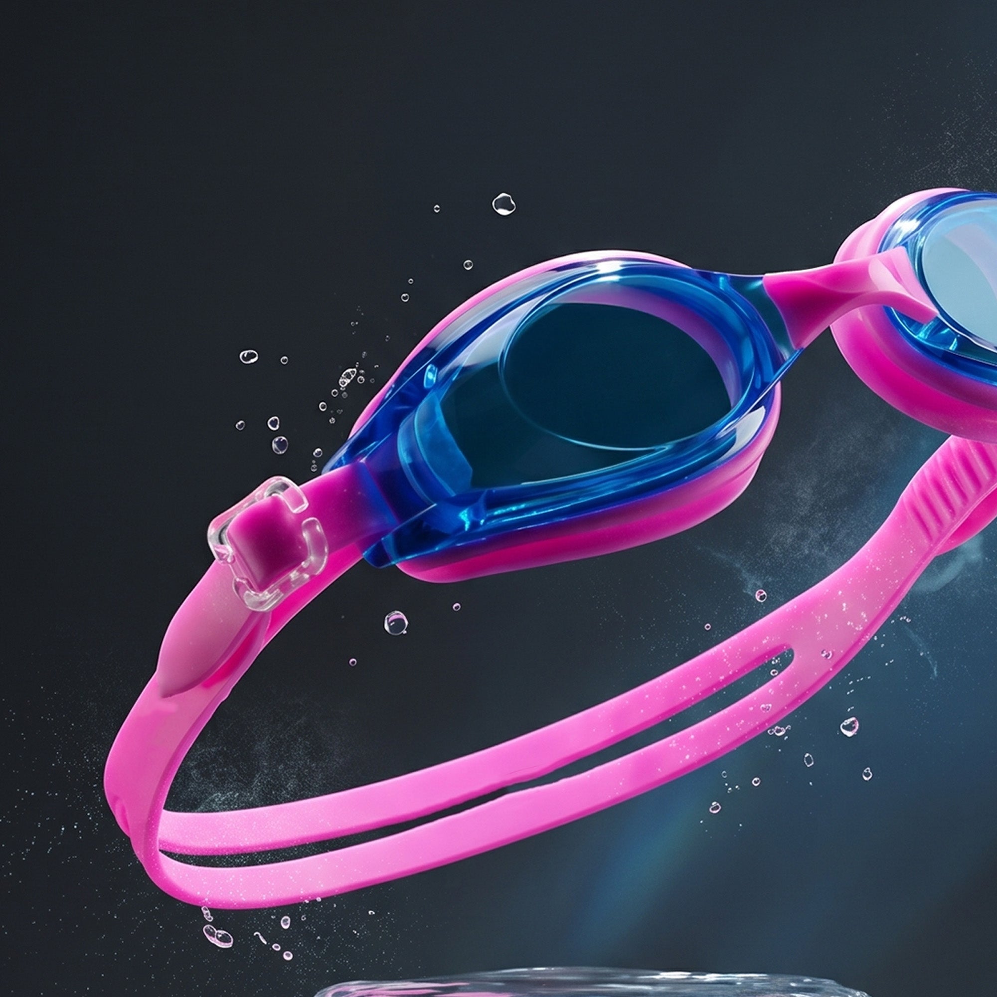 Adult Swimming Silicone PolyCarbonate Goggles Essentials UV Protection Anti Fog — Pink Blue
