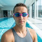 Adult Swimming Silicone PolyCarbonate Goggles Essentials UV Protection Anti Fog — Pink Blue