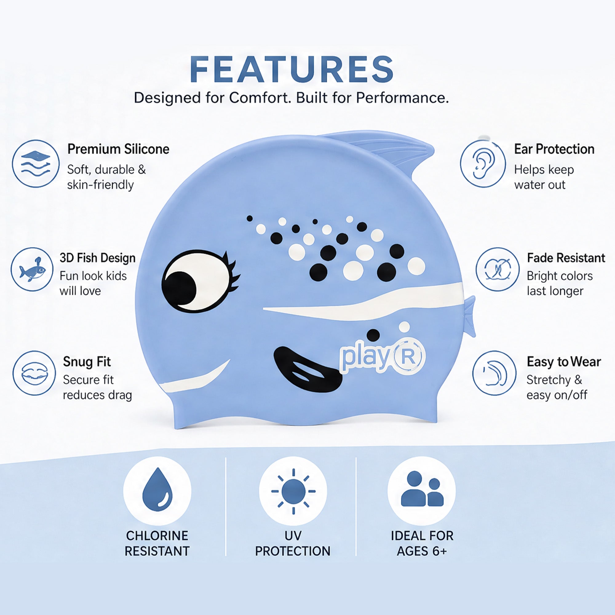 Kids Swimming Silicone Cap Fish Essentials — Blue Secondary image