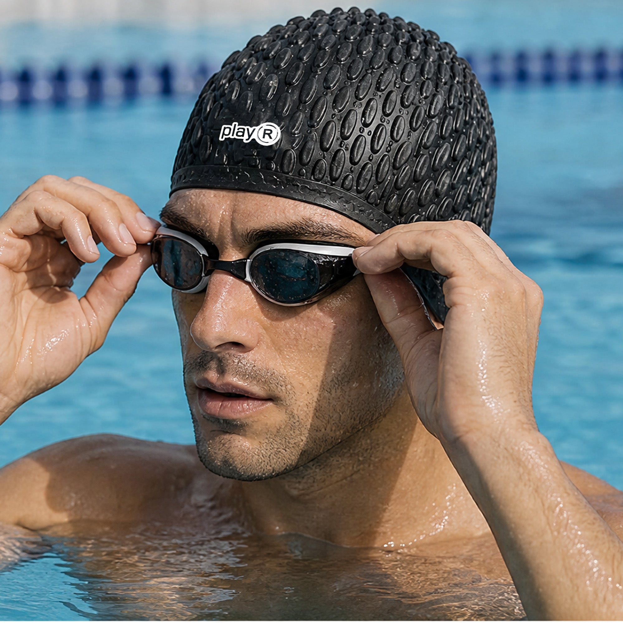 Adult Swimming Silicone Cap Professional — Black
