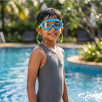 Kids Swimming Silicone PolyCarbonate Goggles Mask Essentials UV Protection Anti Fog — Green Blue