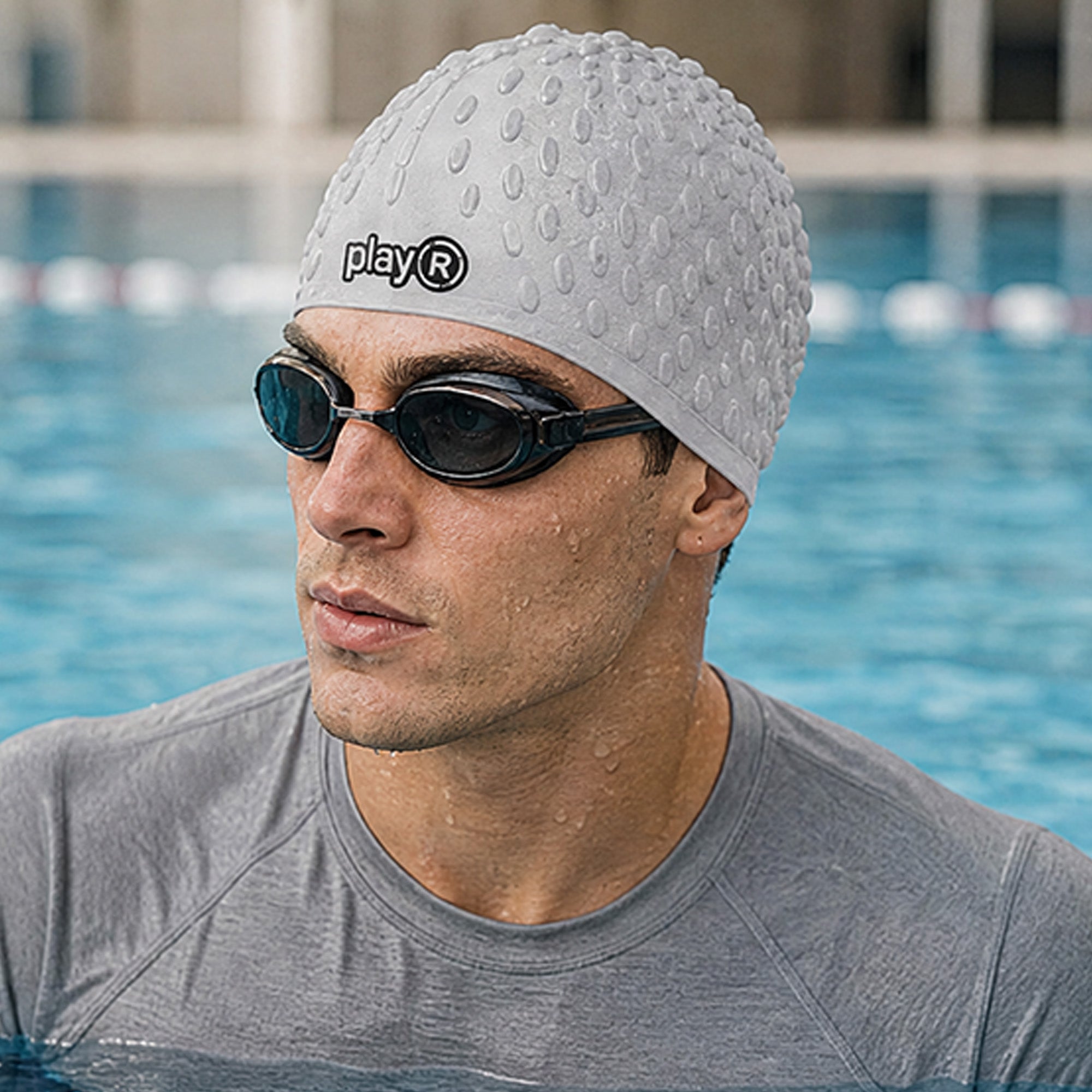 Adult Swimming Silicone Cap Professional — Silver