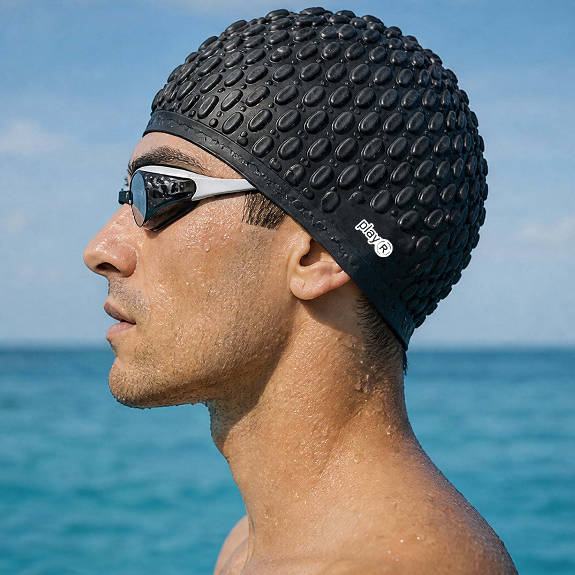 Adult Swimming Silicone Cap Professional — Black
