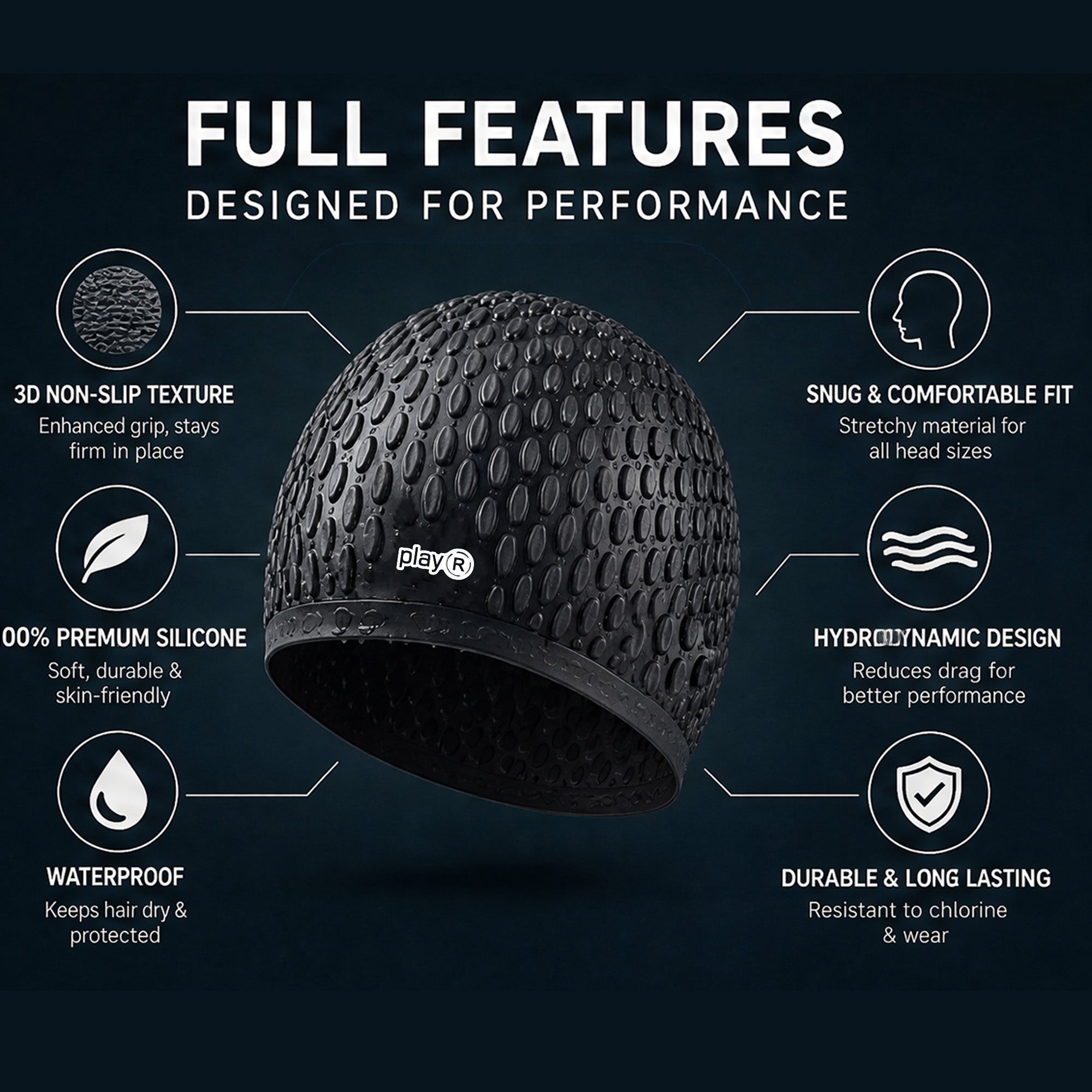 Adult Swimming Silicone Cap Professional — Black Secondary image