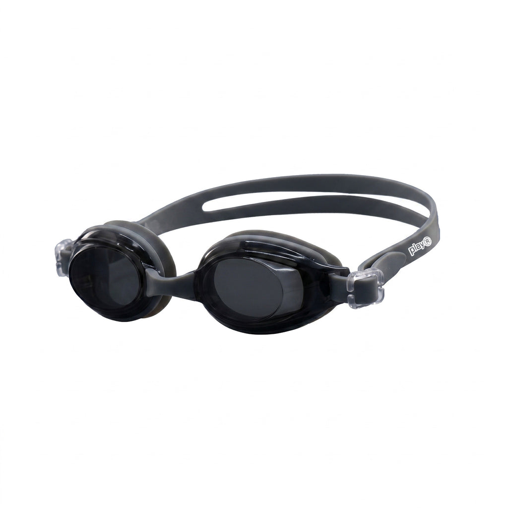 Adult Swimming Silicone PolyCarbonate Goggles Essentials UV Protection Anti Fog — Black Grey
