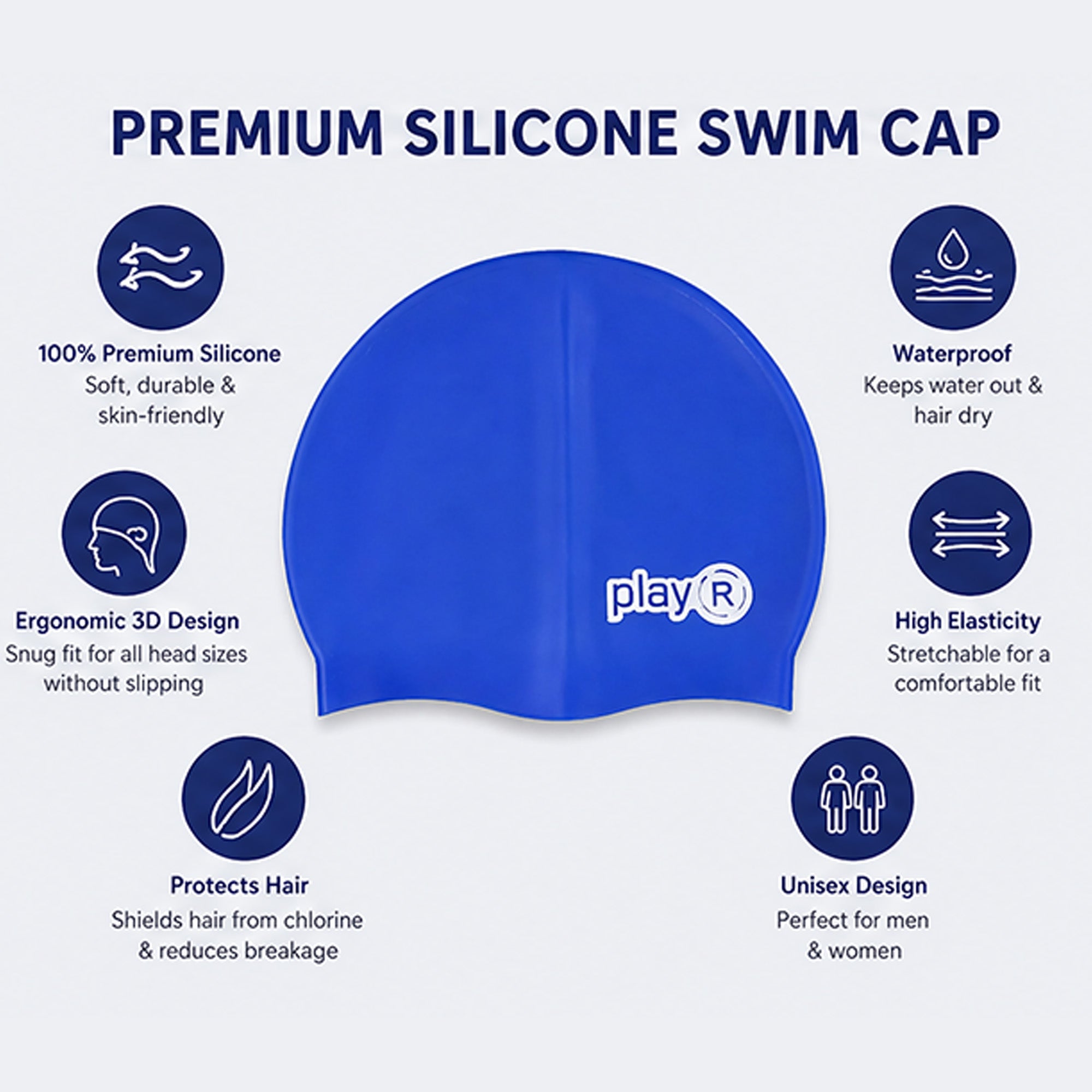 Adult Swimming Silicone Cap Performance — Blue Secondary image