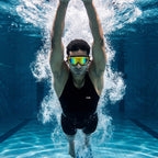 Adult Swimming Silicone PolyCarbonate Electroplated Goggles Mask Performance UV Protection Anti Fog — Yellow Black