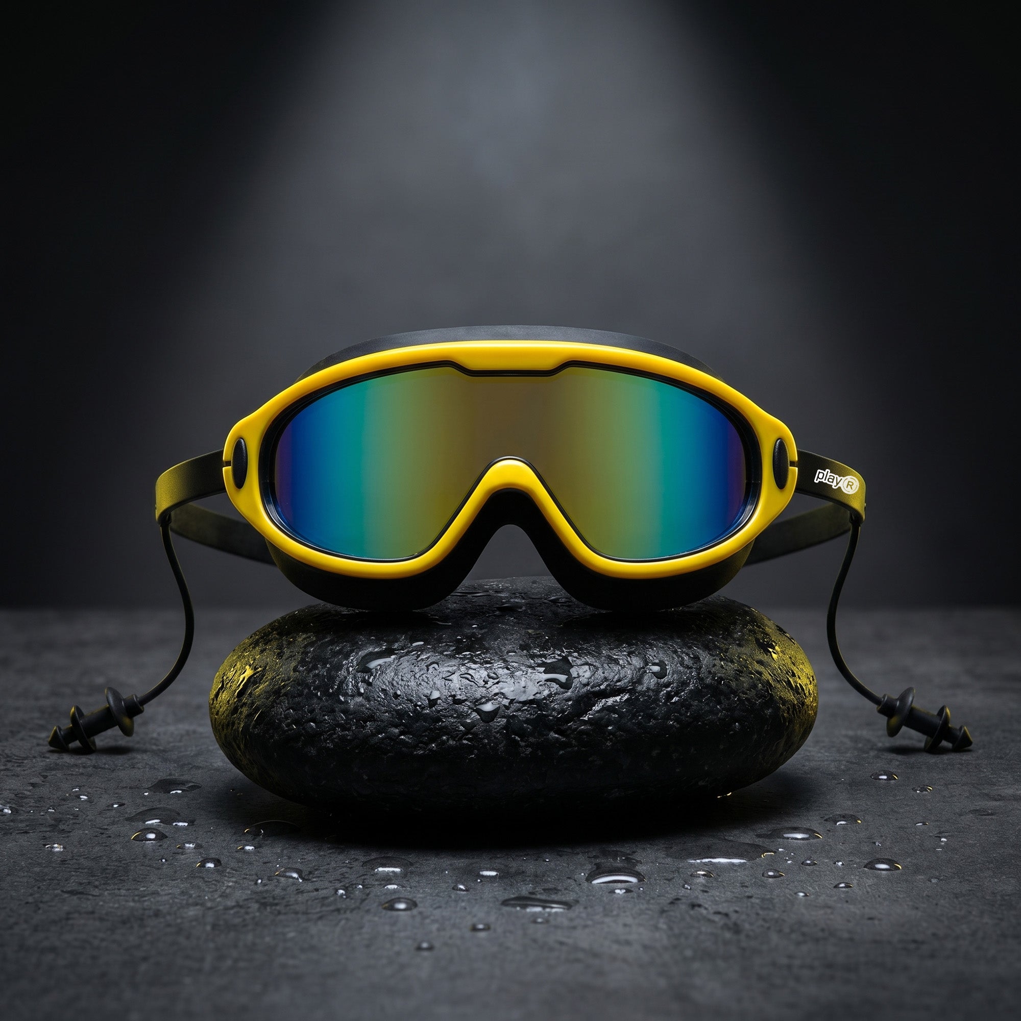 Adult Swimming Silicone PolyCarbonate Electroplated Goggles Mask Performance UV Protection Anti Fog — Yellow Black Main image