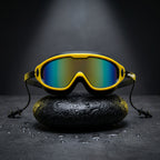 Adult Swimming Silicone PolyCarbonate Electroplated Goggles Mask Performance UV Protection Anti Fog — Yellow Black