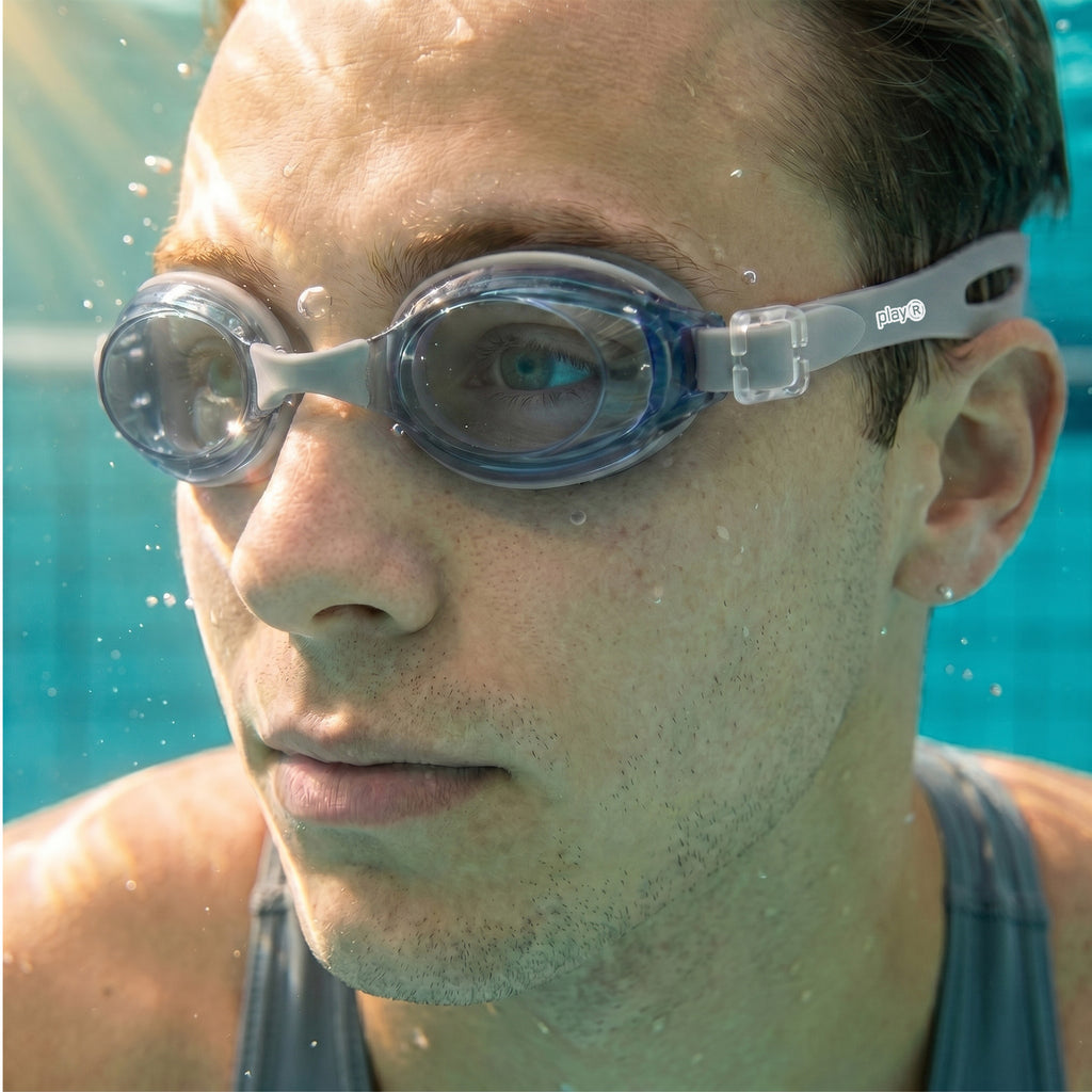 Adult Swimming Silicone PolyCarbonate Goggles Essentials UV Protection Anti Fog — Silver Grey