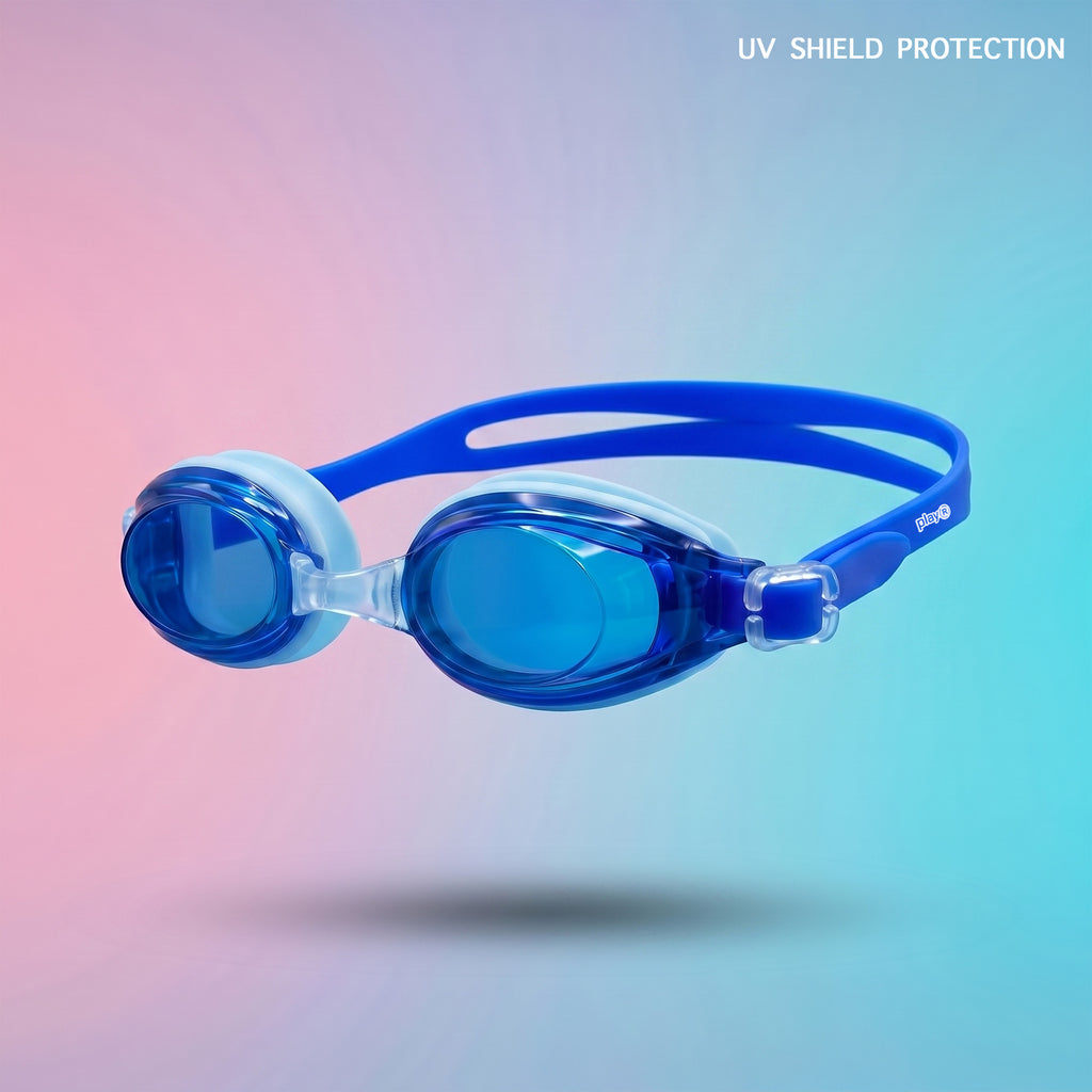Adult Swimming Silicone PolyCarbonate Goggles Essentials UV Protection Anti Fog — Light Blue