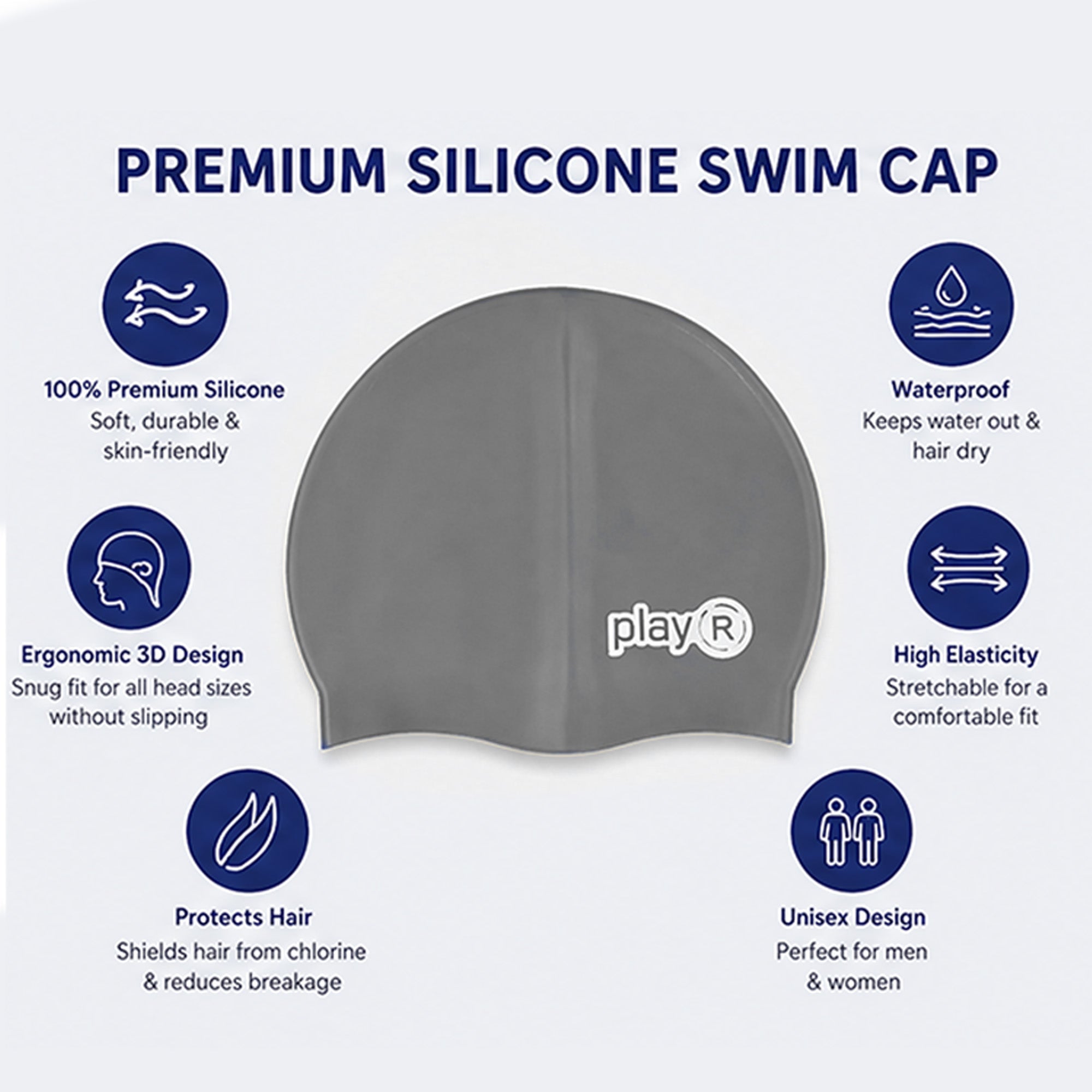Adult Swimming Silicone Cap Performance — Silver Secondary image