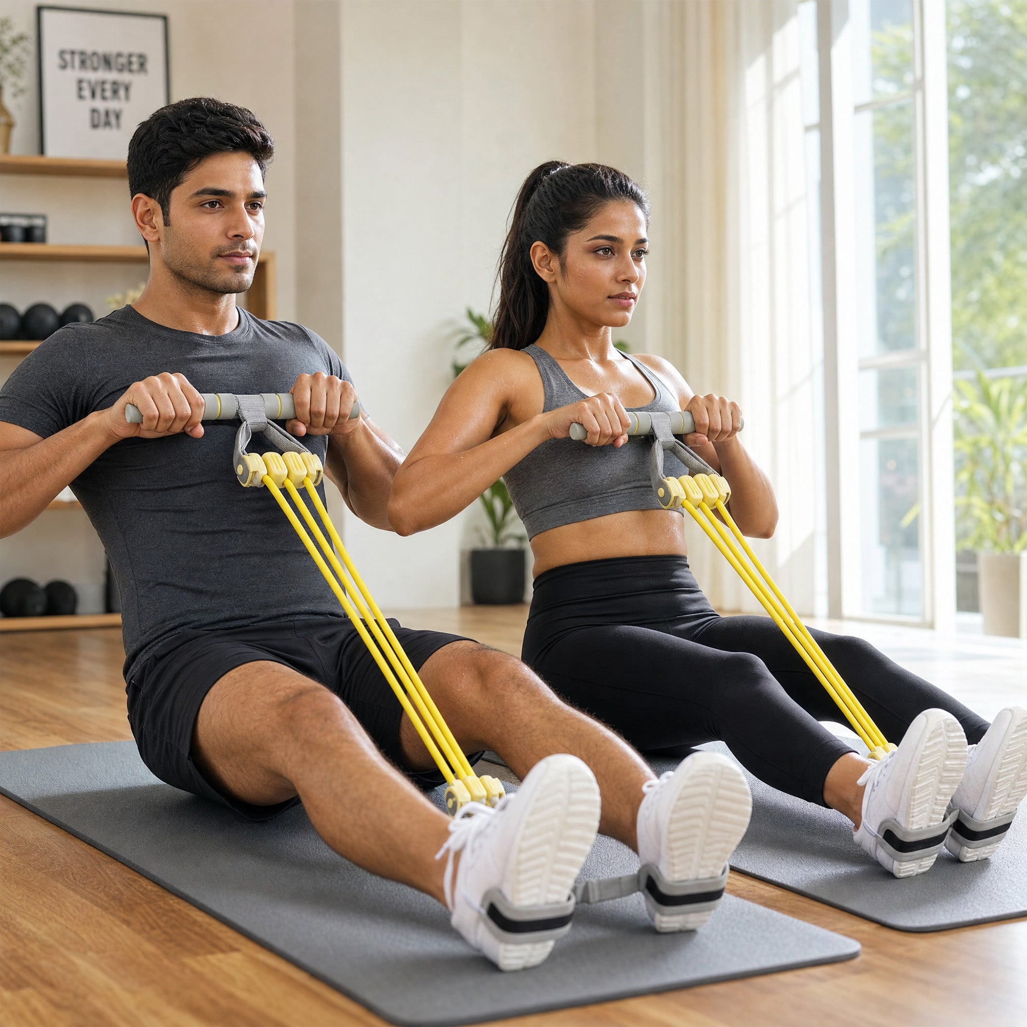 playR Pedal Tummy Trimmer & Chest Upper Body Resistance Band Combo Yellow