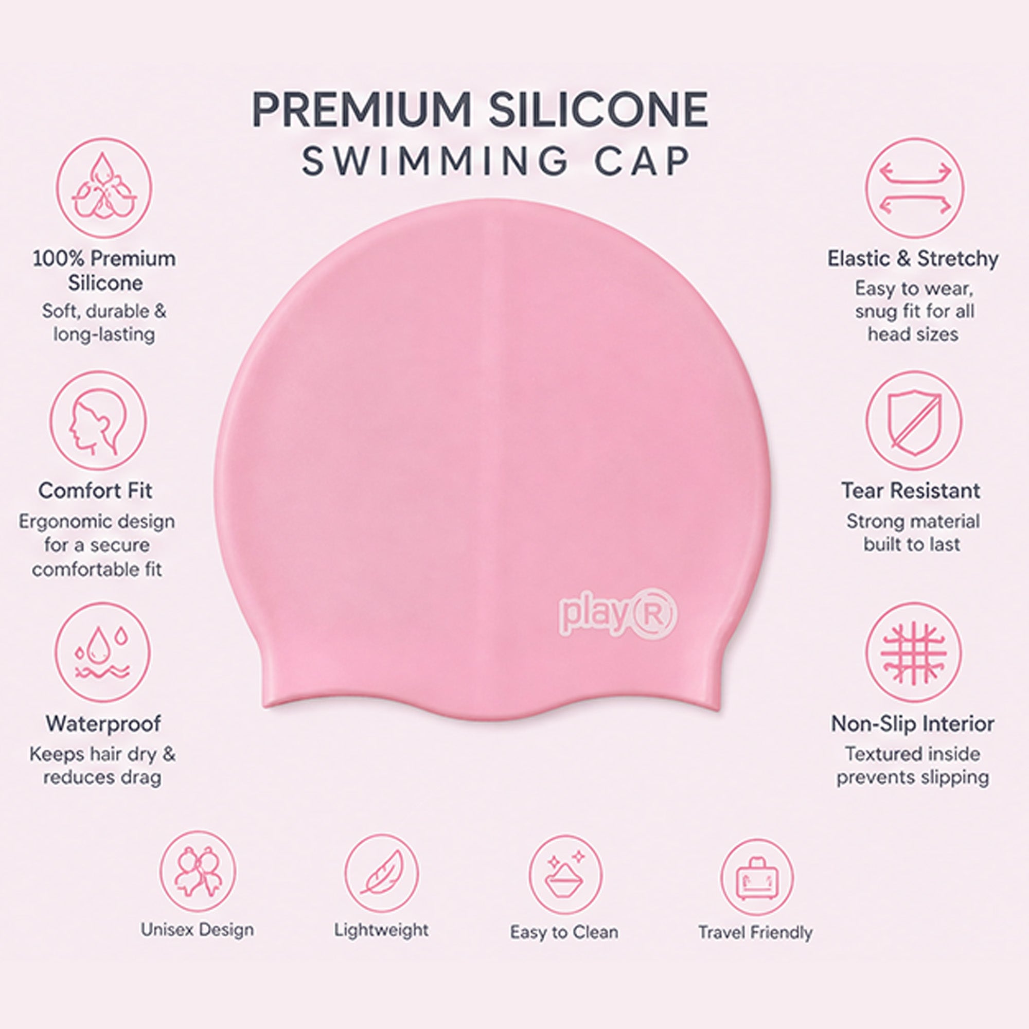Adult Swimming Silicone Cap Performance — Pink Secondary image