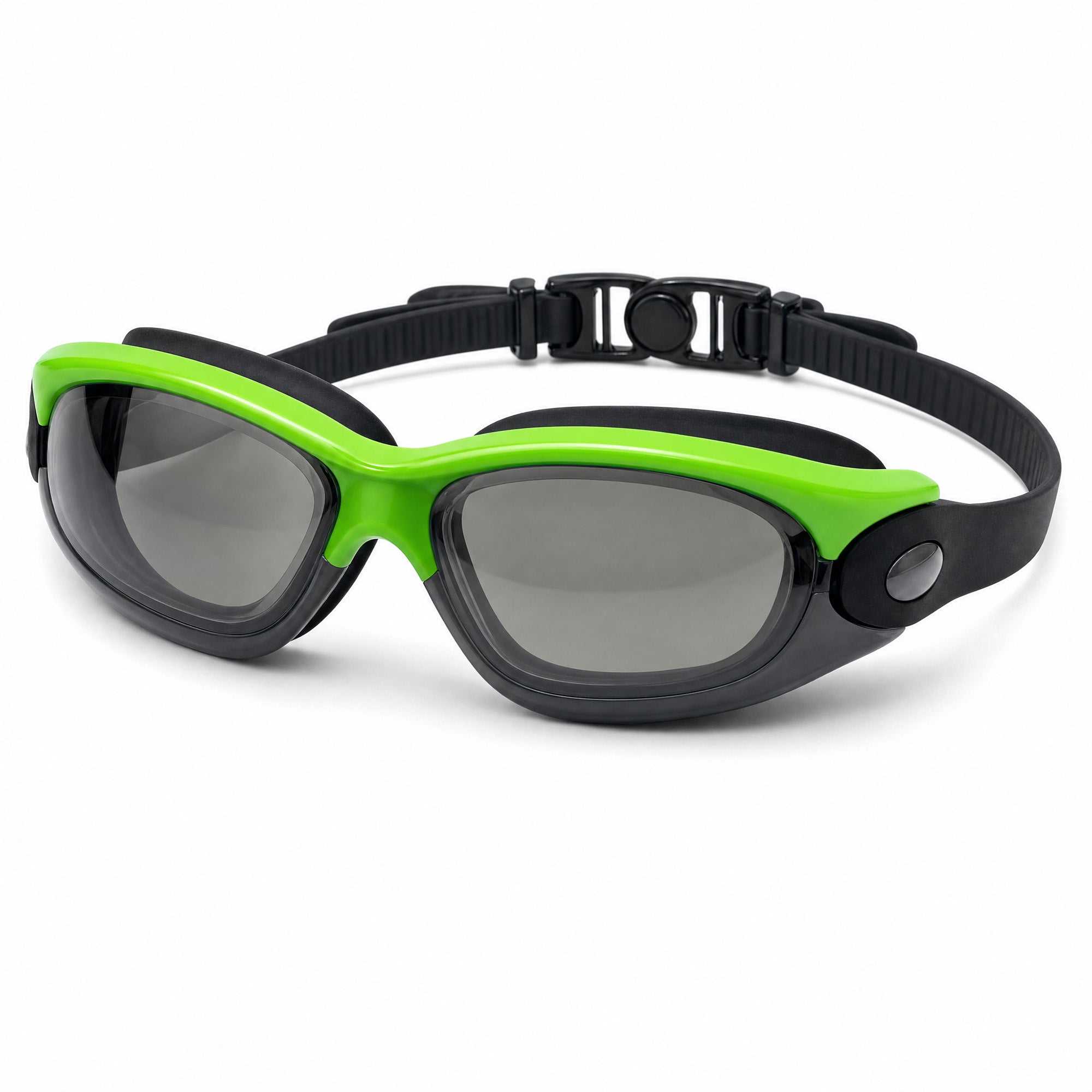 Adult Swimming Silicone PolyCarbonate Electroplated Goggles Performance UV Protection Anti Fog — Neon Green Grey Main image