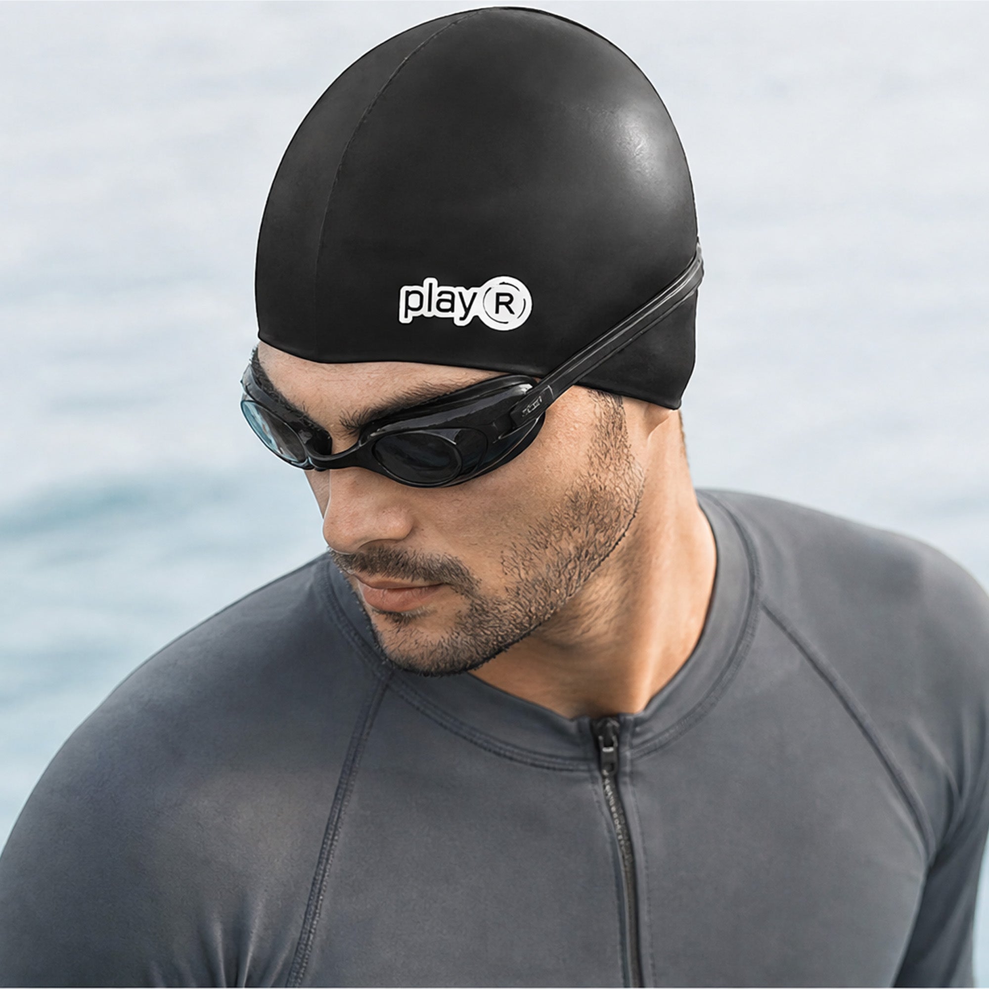 Adult Swimming Silicone Cap Performance — Black