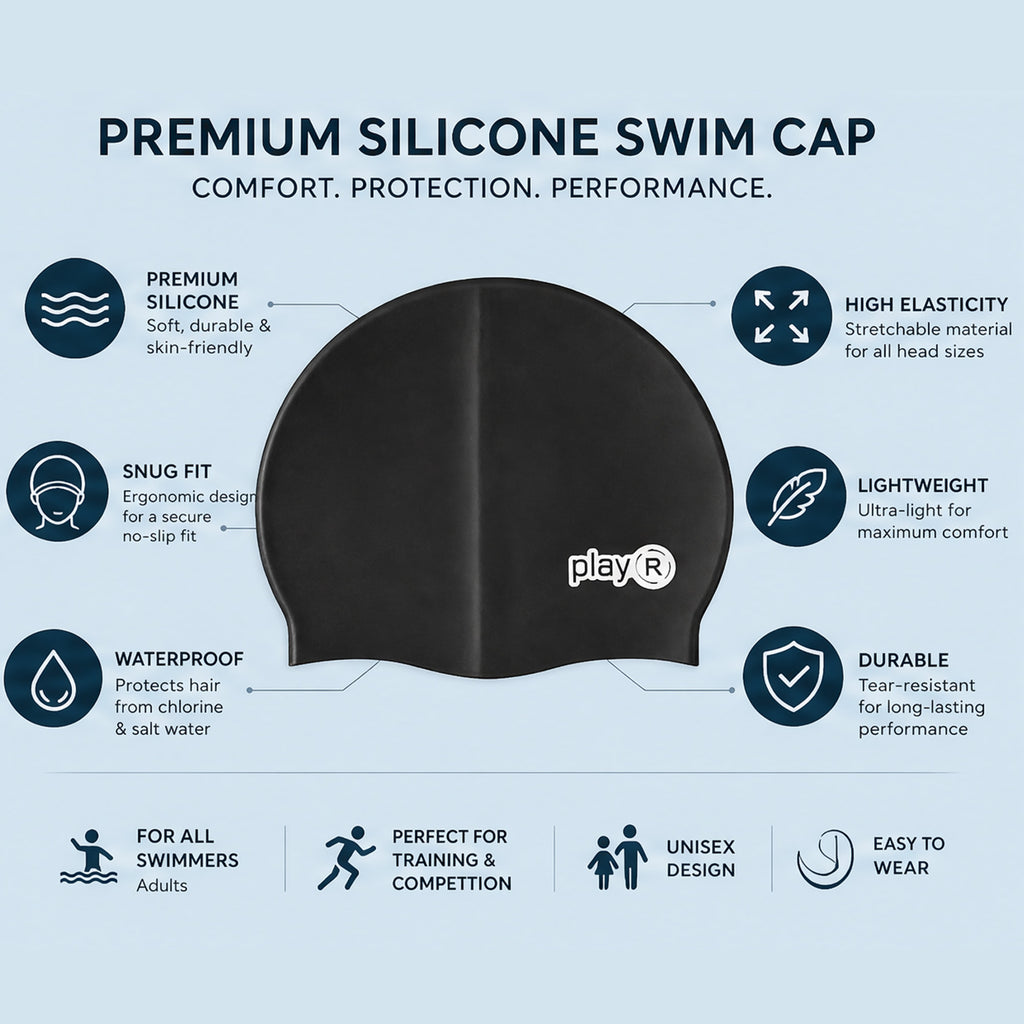 Adult Swimming Silicone Cap Performance — Black