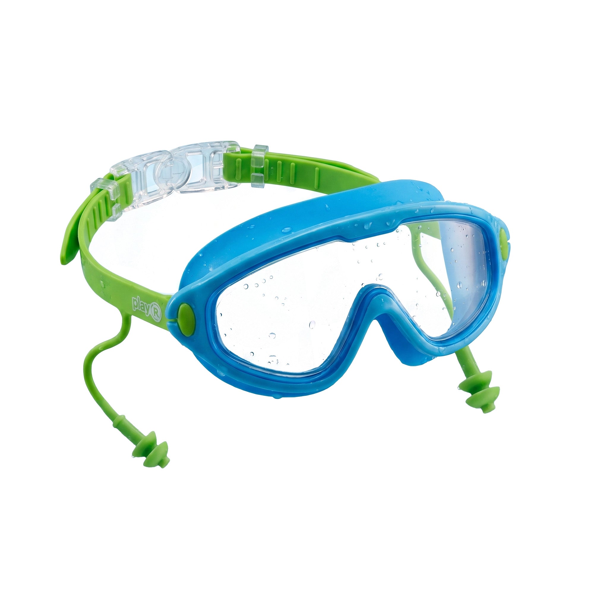 Kids Swimming Silicone PolyCarbonate Goggles Mask Essentials UV Protection Anti Fog — Green Blue