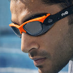 Adult Swimming Silicone PolyCarbonate Electroplated Goggles Performance UV Protection Anti Fog — Neon Orange Grey