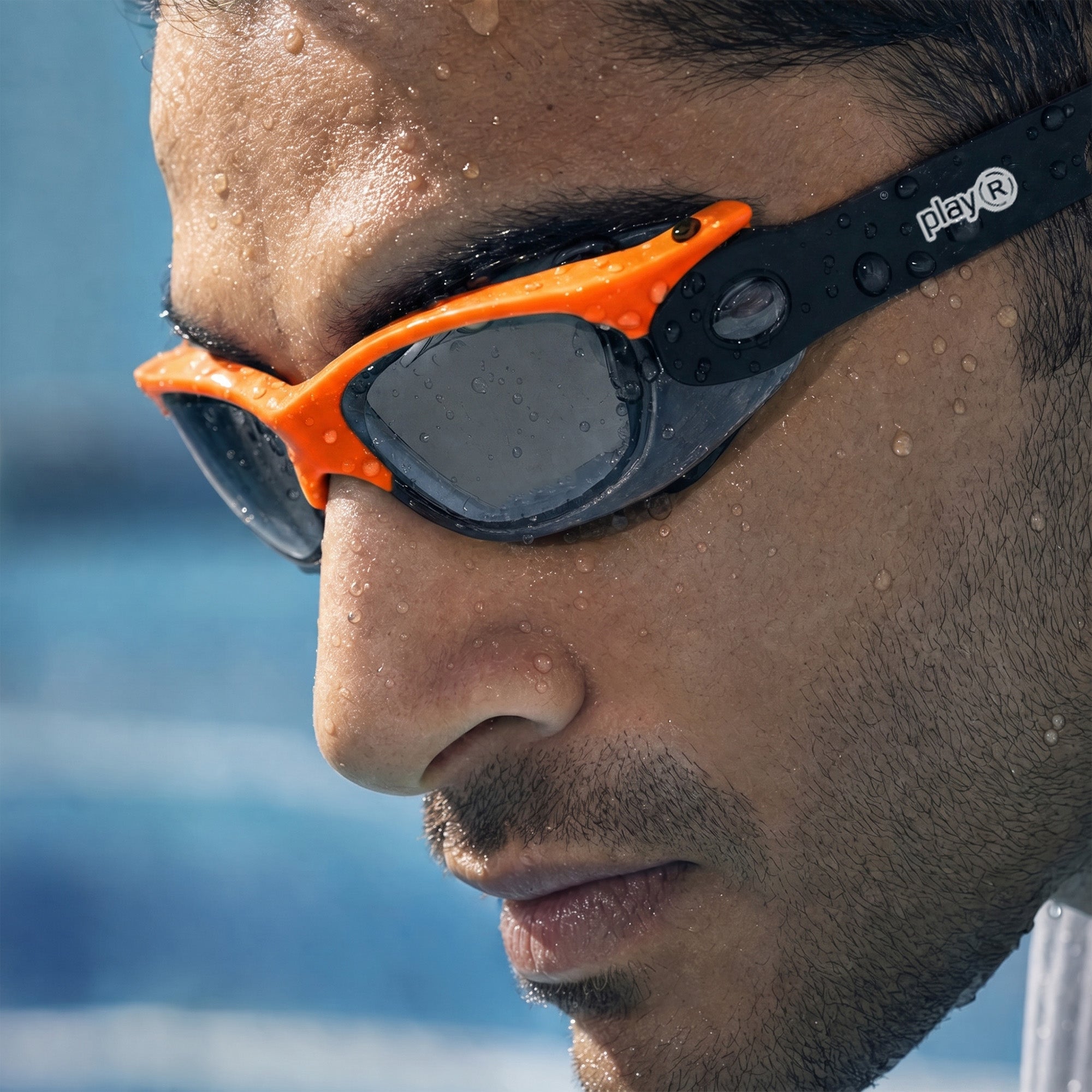 Adult Swimming Silicone PolyCarbonate Electroplated Goggles Performance UV Protection Anti Fog — Neon Orange Grey