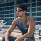 Adult Swimming Silicone PolyCarbonate Electroplated Goggles Performance UV Protection Anti Fog — Neon Orange Grey