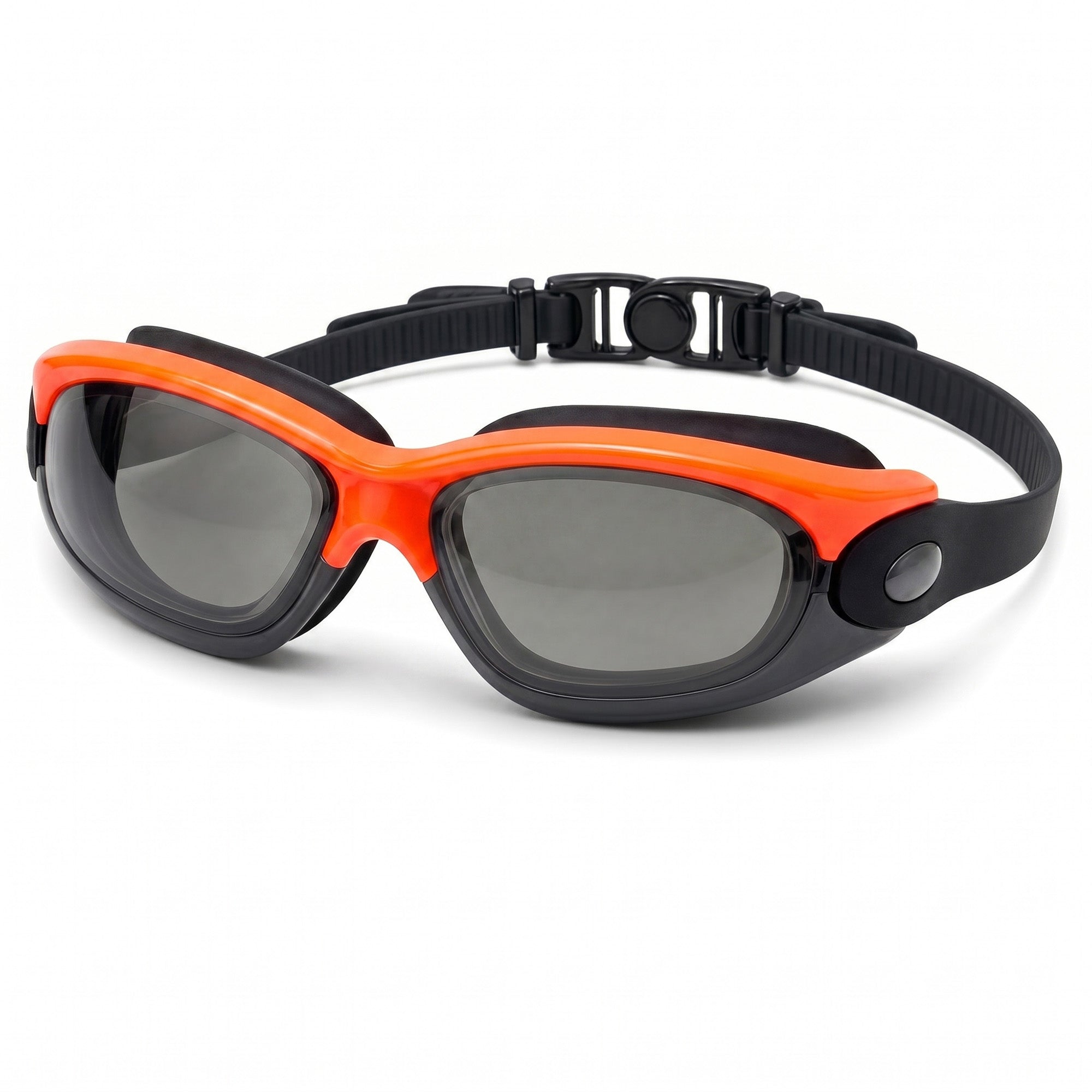 Adult Swimming Silicone PolyCarbonate Electroplated Goggles Performance UV Protection Anti Fog — Neon Orange Grey Main image