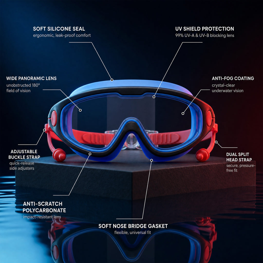 Kids Swimming Silicone PolyCarbonate Goggles Mask Essentials UV Protection Anti Fog — Pink Blue