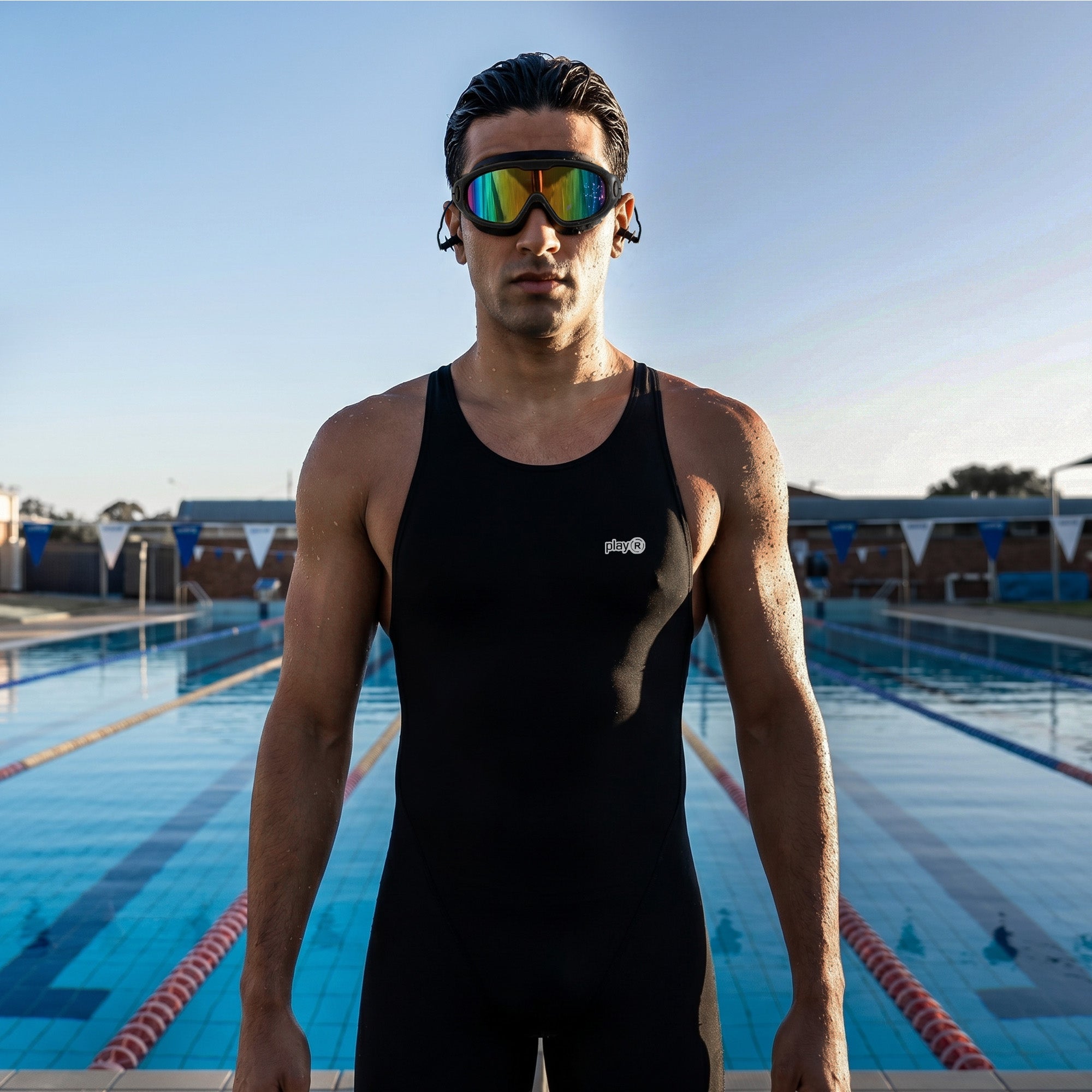 Adult Swimming Silicone PolyCarbonate Electroplated Goggles Mask Performance UV Protection Anti Fog — Black