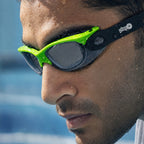 Adult Swimming Silicone PolyCarbonate Electroplated Goggles Performance UV Protection Anti Fog — Neon Green Grey