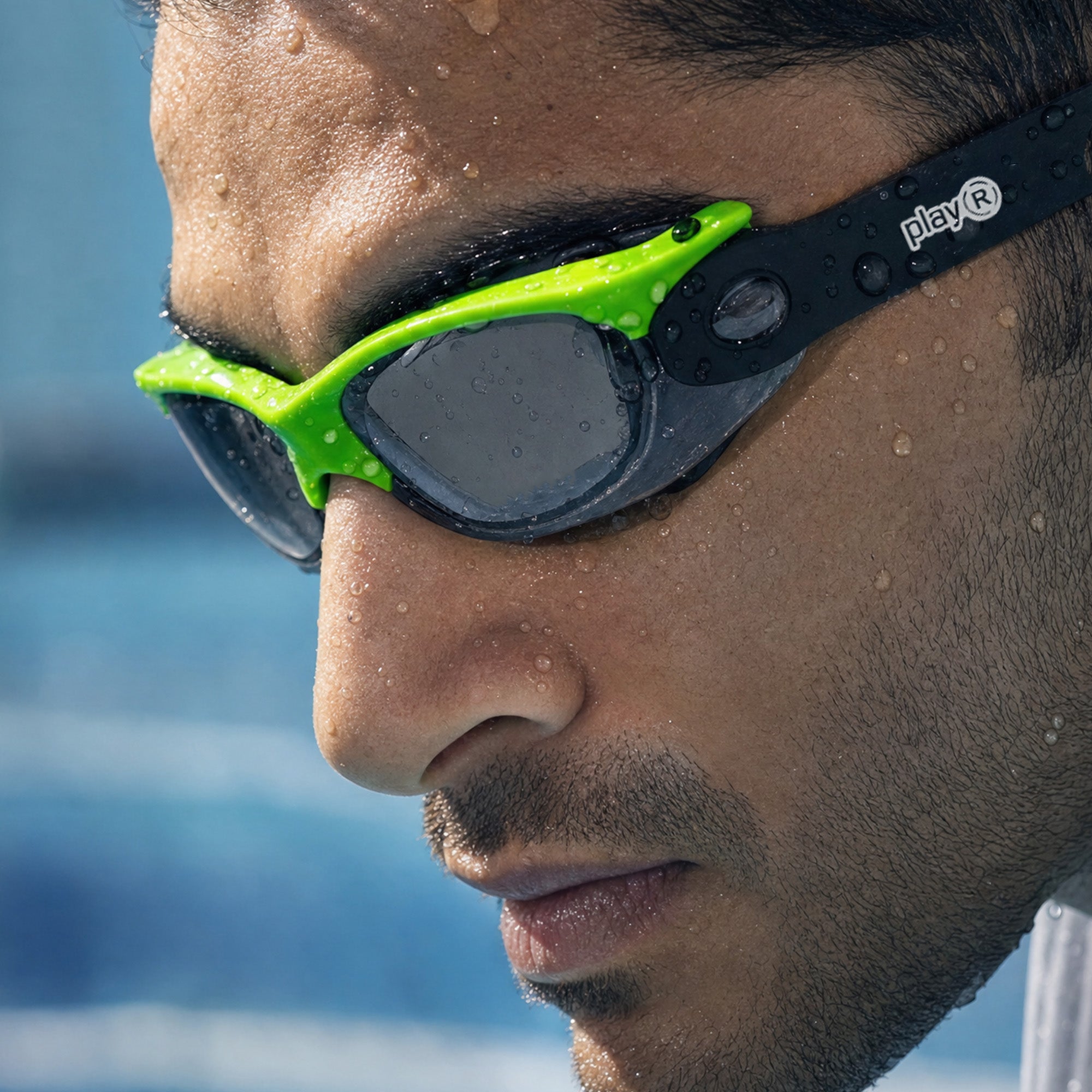 Adult Swimming Silicone PolyCarbonate Electroplated Goggles Performance UV Protection Anti Fog — Neon Green Grey