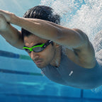 Adult Swimming Silicone PolyCarbonate Electroplated Goggles Performance UV Protection Anti Fog — Neon Green Grey
