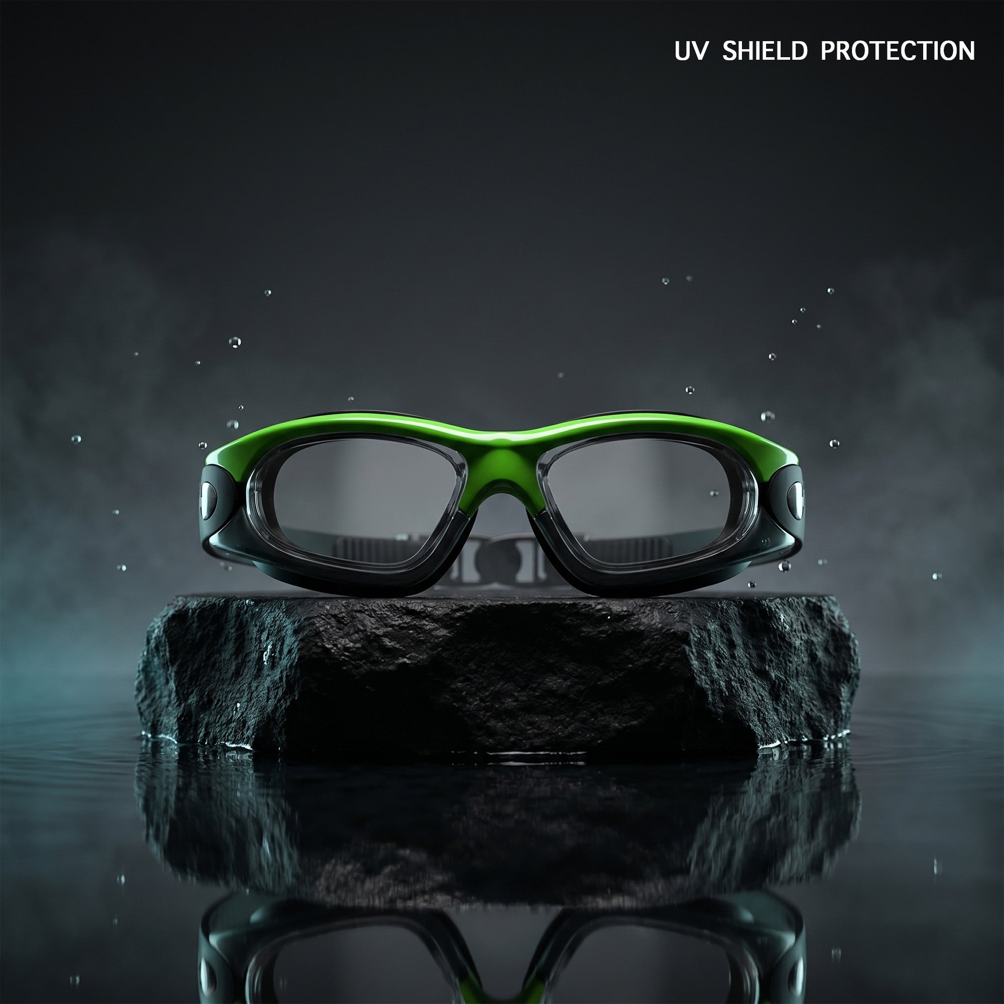 Adult Swimming Silicone PolyCarbonate Electroplated Goggles Performance UV Protection Anti Fog — Neon Green Grey Secondary image