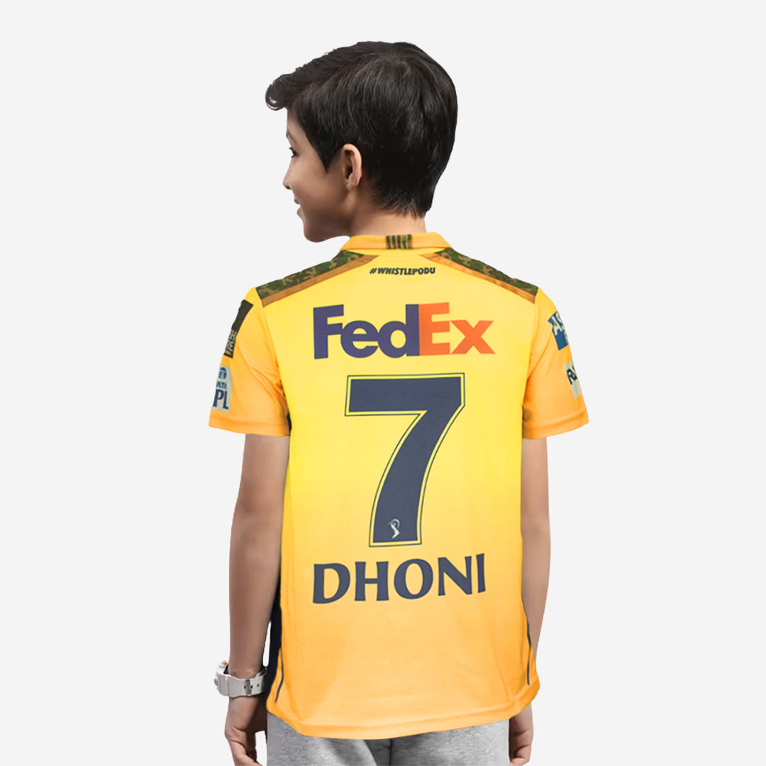 Chennai Super Kings Authentic Fan Jersey IPL 2025 Kids Dhoni 7 Half Sleeve