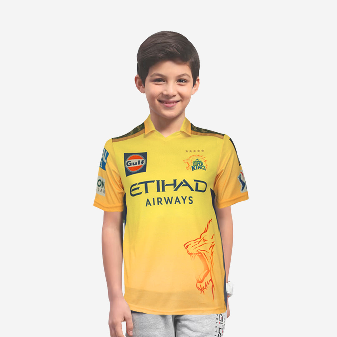 Chennai Super Kings Authentic Fan Jersey IPL 2025 Kids Dhoni 7 Half Sleeve