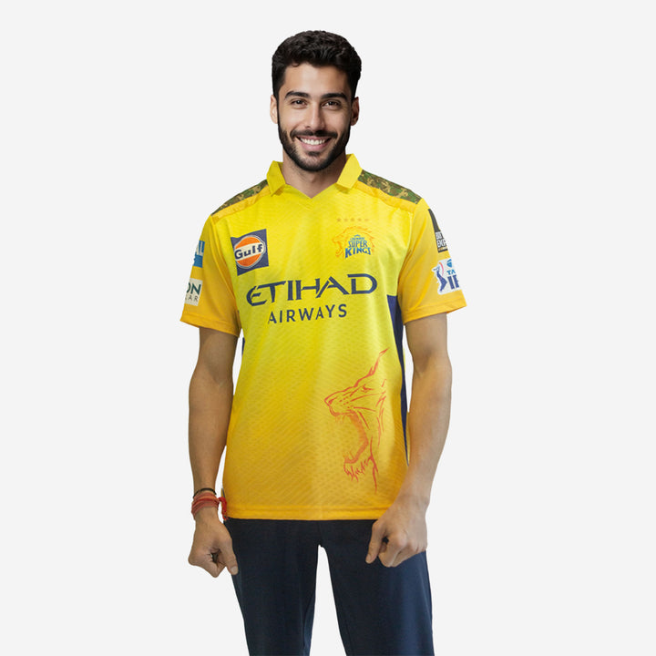 Chennai Super Kings Authentic Match Jersey IPL 2025 Adult Dhoni 7 Half Sleeve