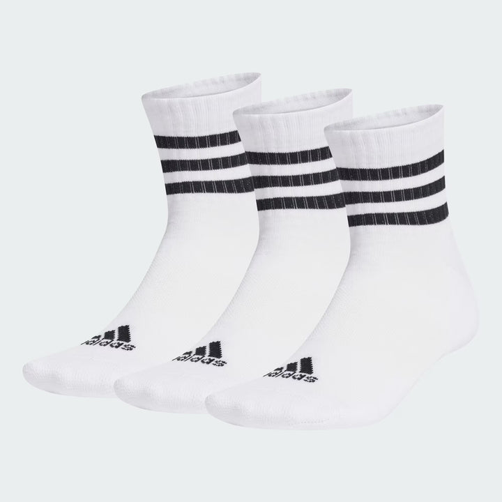 Adidas Unisex Adult Training 3-Stripes Cushioned Sportswear Mid-Cut Socks 3 Pairs Recycled Polyester for All Season