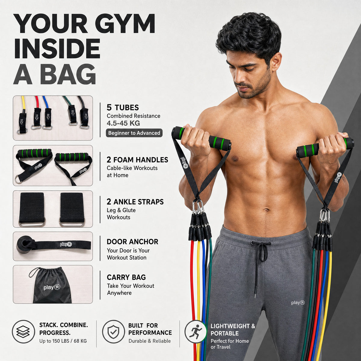 playR 11-Piece Resistance Band Set with Handles & Door Anchor Main image
