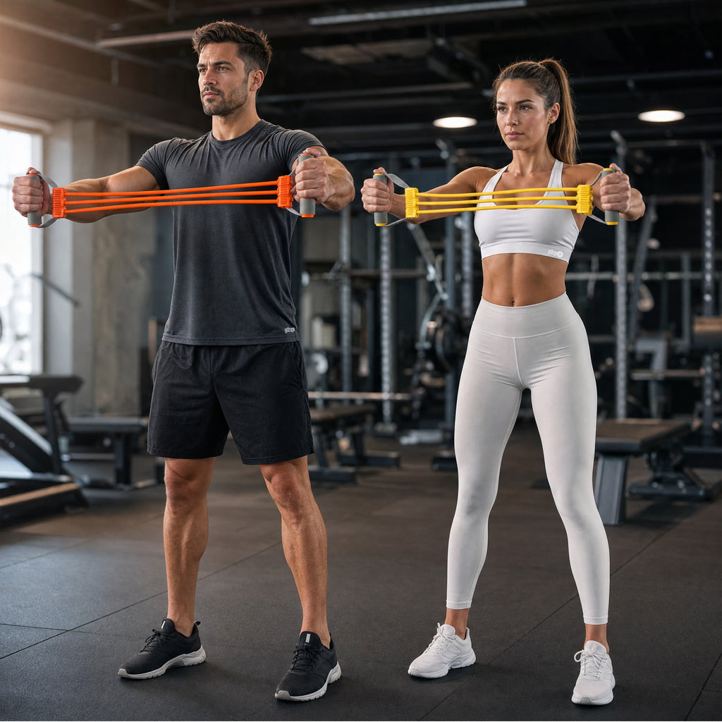 playR Chest Upper Body Resistance Band Set of 2, 3 Detachable Tubes 10-30 Kgs Each