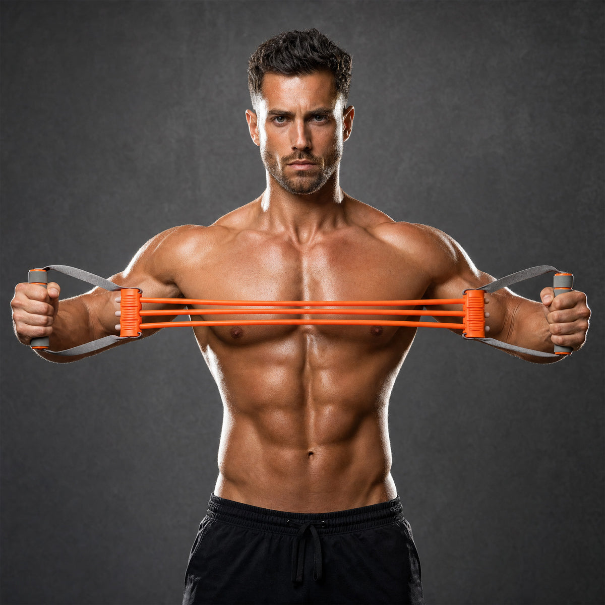 playR Chest Upper Body Resistance Band, 3 Detachable Tubes 10-30 Kgs Orange