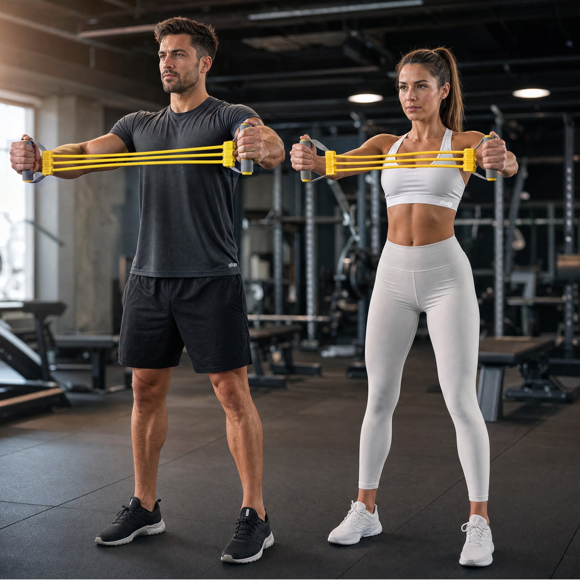 playR Chest Upper Body Resistance Band, 3 Detachable Tubes 10-30 Kgs Yellow Secondary image