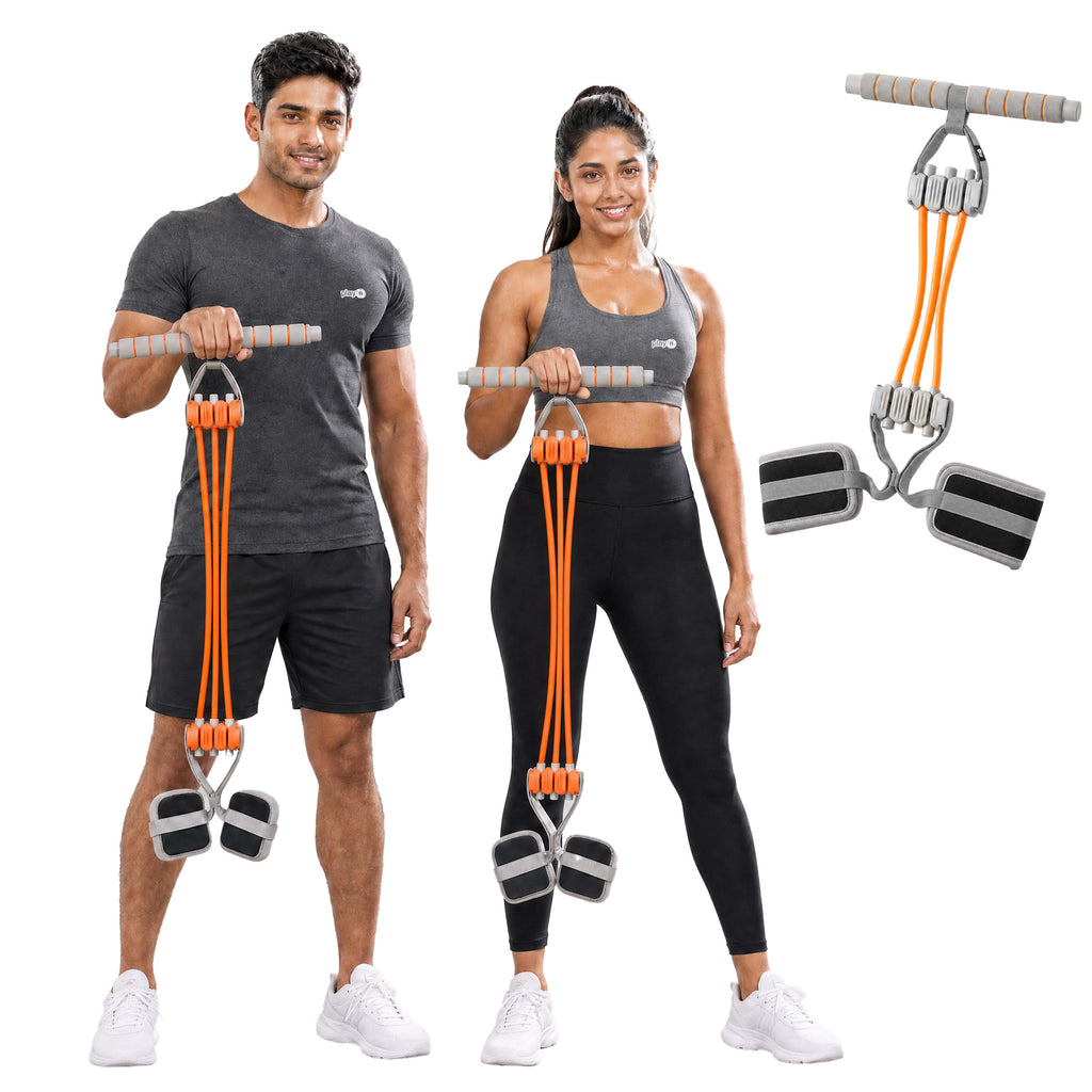 playR Pedal Tummy Trimmer Resistance Band, 3 Detachable Tubes 10-30 Kgs Orange